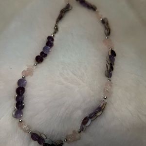 Purple bead and pink quarts necklace